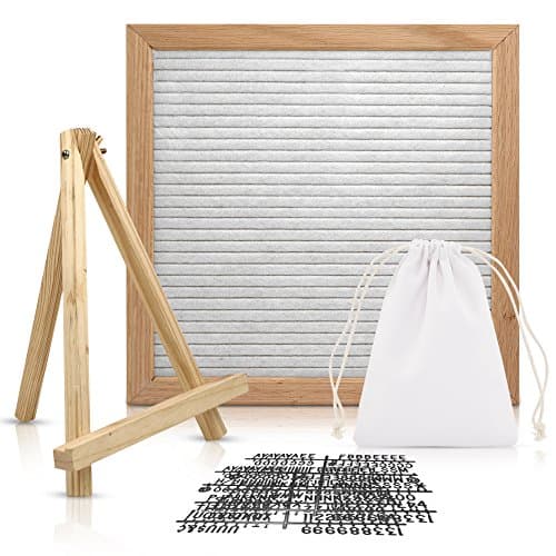 Changeable Letter Board with Display Stand | Premium Multi-Use White Felt Message Boards | Stylish 10x10 Inch Oak Wood Frame | 290 Black Plastic 3/4" Letters # Numbers | Versatile Wall Decor