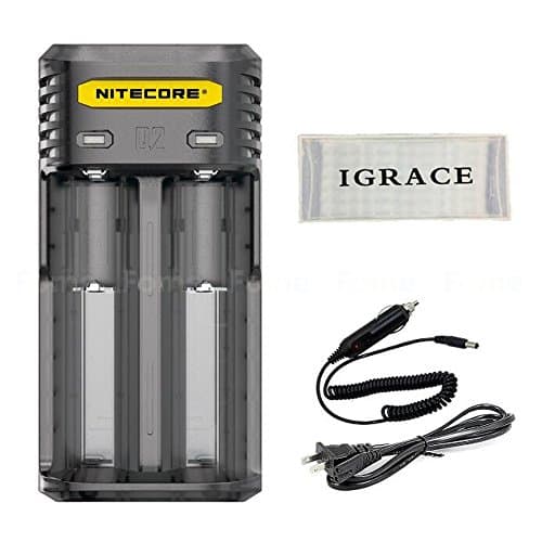 Smart Battery Charger, iGrace Nitecore Q2 2A Quick Charger Active Current Distribution Technology for Li-ion Rechargeable Batteries like 18650 18350 16340 and More Support Car Charger