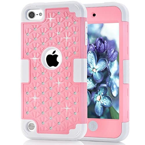 iPod Touch 5 6 Case, iPod Touch 5th/6th Generation Cover Case, Easytop 3 in 1 Bling Hybrid Soft Silicone Interior and Hard PC Exterior Shield Slim Lightweight Protective Plastic Case (Pink + Grey)