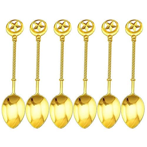 Retro Creative Spoon, 6-pieces Coffee Scoops Stirring Spoon Sugar Spoon Tea Spoon Ice Cream Scoops Seasoning Spoon (Gold)