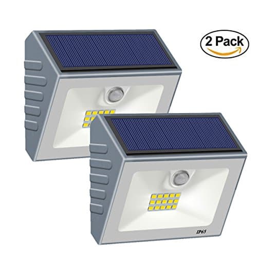 Solar Security Lights, Motion Sensor Solar Powered Lights15 LED Wireless Weatherproof Outdoor Wall Light with Unique Reflector for Gate, Patio, Yard, Fence,Garden, Driveway (Grey)[Pack of 2]