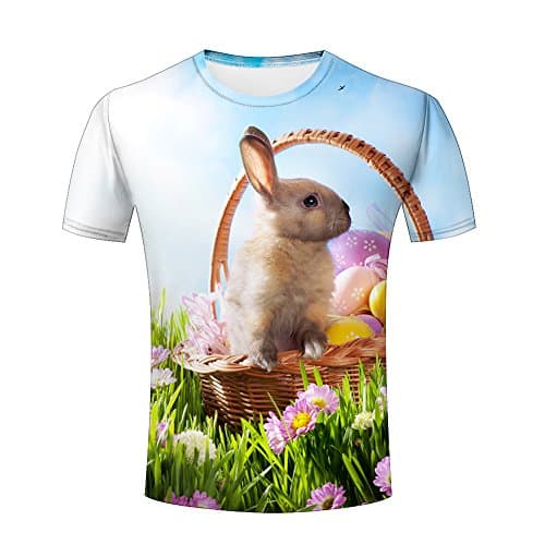 xijia custom 3D All Over Printed Tee Shirts Happy Easter Bunny/Easter Eggs Graphic Summer Short Sleeves Couple t-Shirts Tops XL