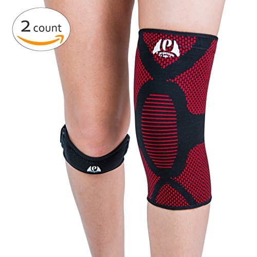 Perpetuum Sports Bundle: 1 Knee Compression Sleeve Support &amp; 1 Knee Patella Strap | Aids in Rehabilitation, Helps Ease Pain and Stiffness During Basketball, Weightlifting, Crossfit, Running &amp; More