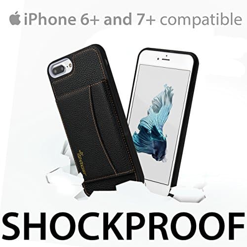 iSkipper iPhone Wallet Protective Case, Shockproof Hybrid PC &amp; TPU, PU Back Leather, Standable - RFID Protection Technology - Universal, iPhone 6 Plus, 7 Plus - Multiple Credit Card Slot, Black