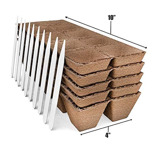 Seed Starter Peat Pots Kit | Germination Seedling Trays are Biodegradable and Organic | 10 Plastic Plant Markers Included | 5 Pack - 50 Cells (Limited Edition)