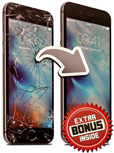 Screen Repair Complete Tool Kit Replacement Parts for iPhone 6 Plus (Black) Front Glass Lens - Full Step by Step Instructions Video - Two Extra Bonuses: USB Charging Cable and Matching Protector Case