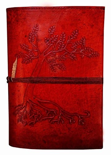 LEATHER JOURNAL Writing Notebook - Antique Handmade Tree Leather Bound Daily Notepad For Men &amp; Women Unlined Paper Medium 8.5 x 6 Inches