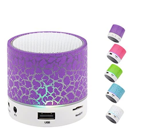 Portable Wireless Bluetooth Speaker,Hica Mini Wireless Hands Free Crackle Bluetooth Speaker Support Music FM Radio TF Card USB Flash Drive Built-in Microphone with LED lights for Phone,MP3，Purple