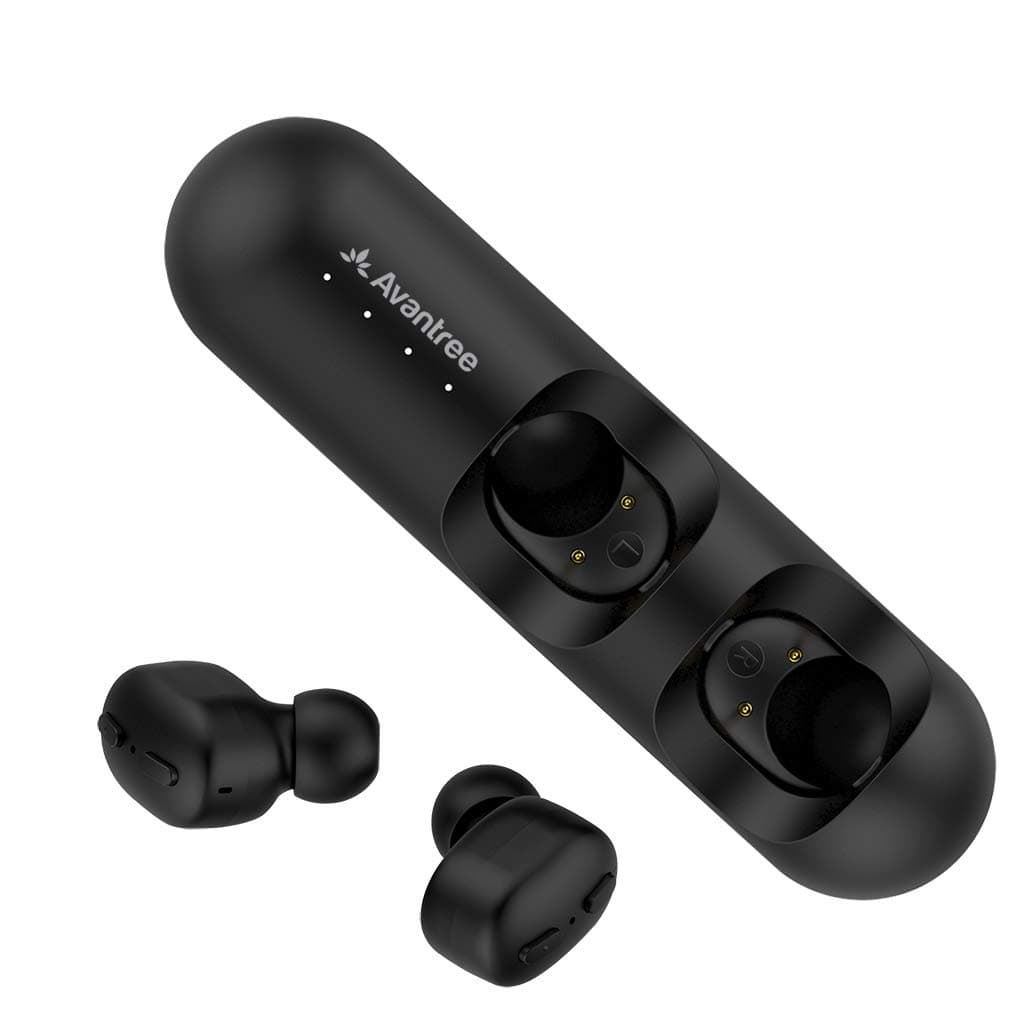 [Upgraded] Avantree True Wireless Earbuds with Volume Control, In-Ear Bluetooth 5.0 Headphones, Auto Pairing, Built-in Mic & Siri Google Assistant Voice Command, 28hr Music Earphone with Charging Case