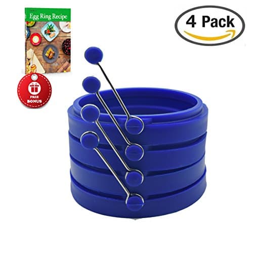 Piatelli Kitchen Silicone BPA-free Non-tick Egg Ring with Guide - 4 Pack - Blue