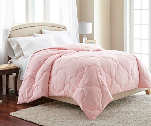 3-Piece Pink/Gray Reversible Goose Down Alternative Comforter Set, Duvet Insert w/ Corner Tabs- Machine Washable, Queen Size
