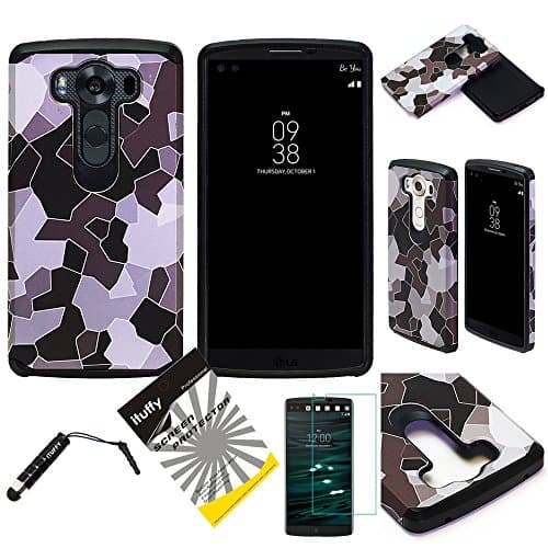 For LG V10 ITUFFY (TM) 3items Combo: Screen Protector + Stylus Pen + Dual Layer Shock Proof Hybrid Armor Case (Grey Army Camouflage)