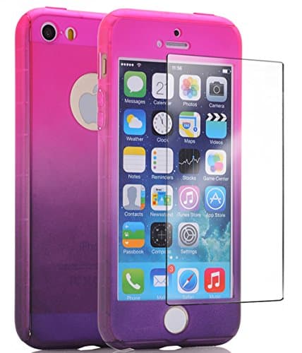iPhone 5S Case With Tempered Glass Screen Protector, Liberwill Ombre Colorful Full Body Protect Slim Fit Fade Rose to Purple Ultra Thin Light Weight Hard Snap-On Case for Apple iPhone 5 &amp; iPhone 5S