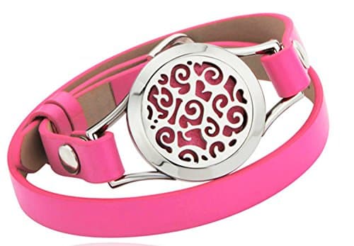 Wearable Scents Pink Leather Diffuser Locket Bracelet w/ Adjustable Strap