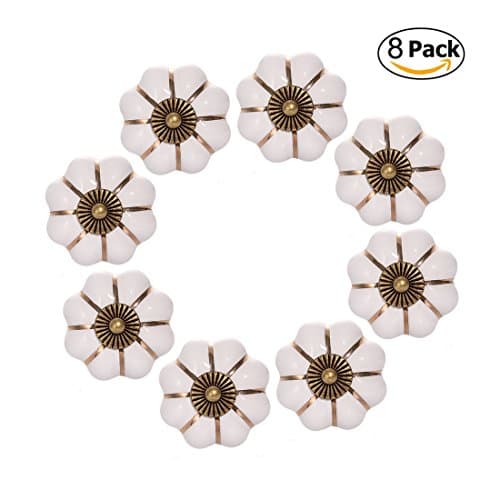 CZC Home 8PCS Dresser Knobs Pumpkin Ceramic Handle for Drawers Cabinet Bookcase Cupboard (White)