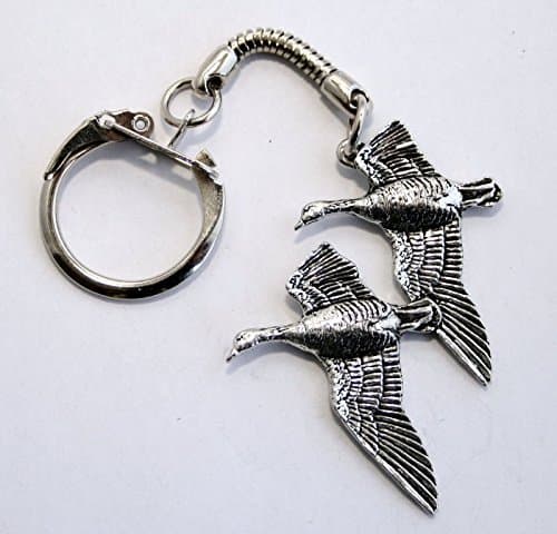 Solid Pewter Pair of Geese Keychain