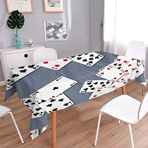 Tablecloth Waterproof Cotton Linen Table Playing Cards on Deck Seamless generated Hires Texture Regular Home Use, Machine Washable/Oblong, 60 x 102 Inch