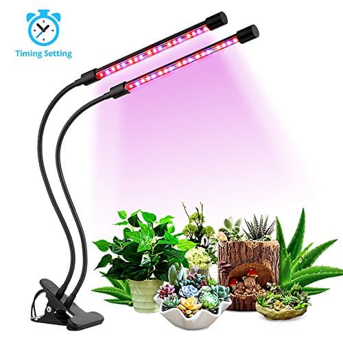 [2018 Upgrade Version] 18W Dual Head Timing Grow Light, 36 LED 5 Dimmable Levels Plant Grow Lights for Indoor Plants with Red/Blue Spectrum, Adjustable Gooseneck, 3/9/12H Timer, 3 Switch Modes