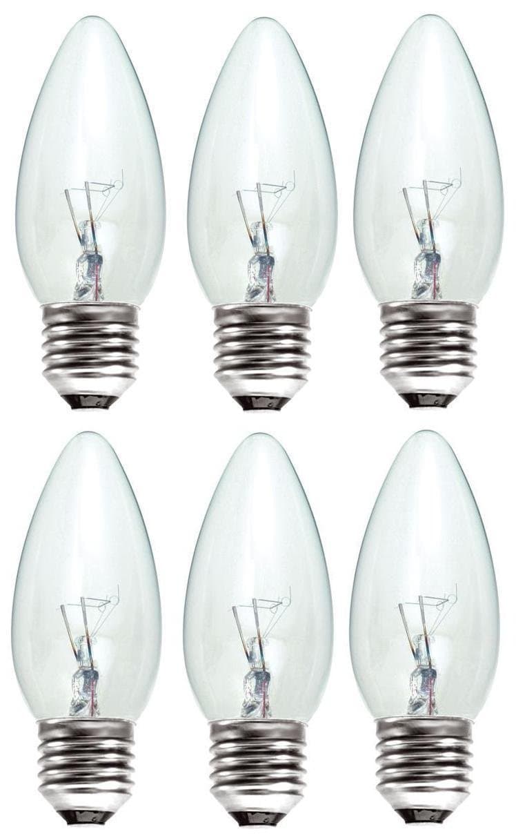 6 x STATUS 40W Classic Clear ES E27 Candle Light Bulbs, Edison Screw Cap, Dimmable Incandescent Lamps, 389 Lumen, Mains 240V