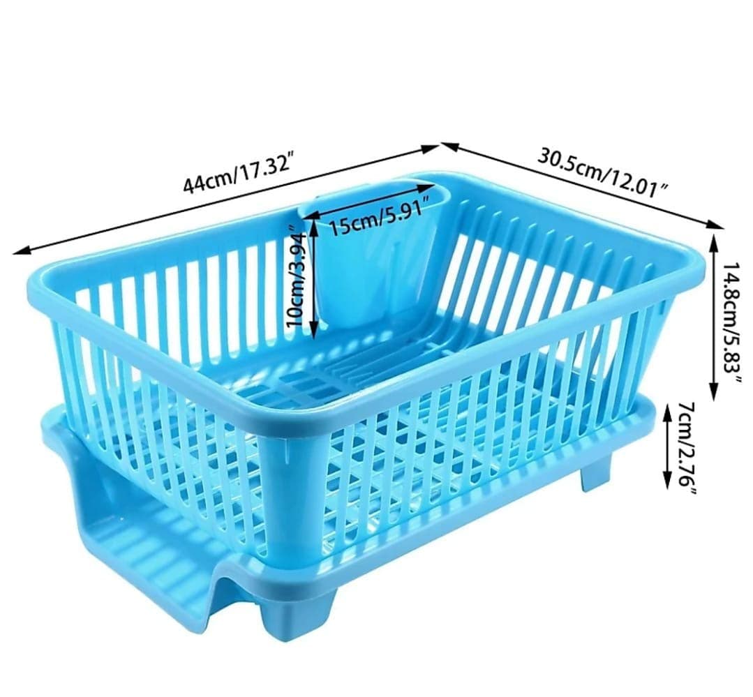 HomeUse 3-in-1 Hard Plastic Kitchen Sink Dish Drying Rack (Multicolour)
