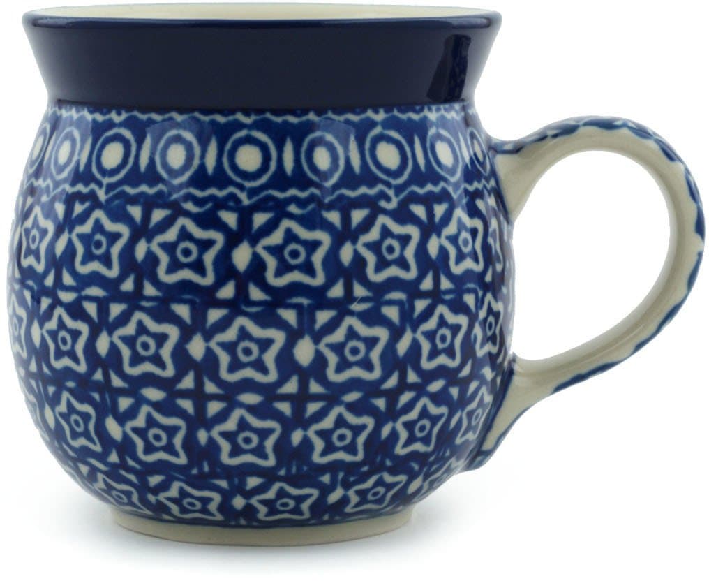 Authentic Polish Pottery Bubble Mug 8 oz in Night Sky Design Handmade in Bolesławiec Poland by Ceramika Artystyczna + Certificate of Authenticity