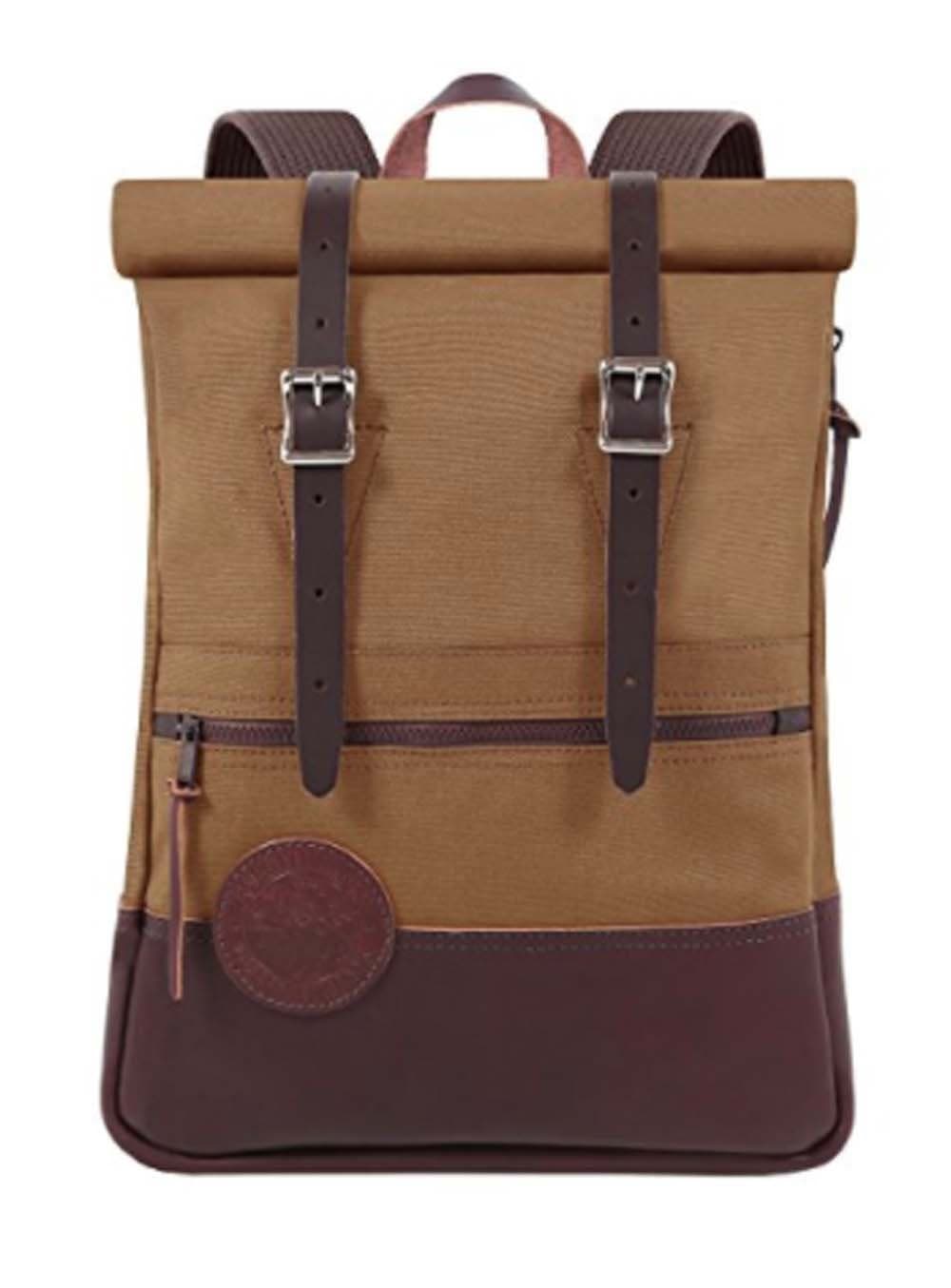Duluth Pack Roll-Top Scout Pack, Canvas Travel Bag | Handcrafted Rugged Backpack | Premium American Leather for Outdoor, Hiking, Weekend, Men, Women, and More - Wax Khaki