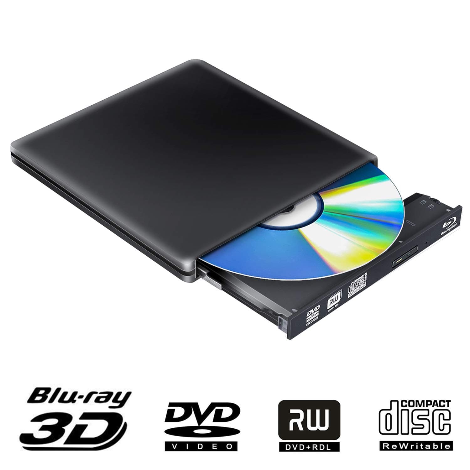 External Blu Ray DVD Drive Burner 3D 4K, USB 3.0 CD DVD Blu-Ray Disc Burner Writer Playback Slim for Windows Mac OS Laptop PC