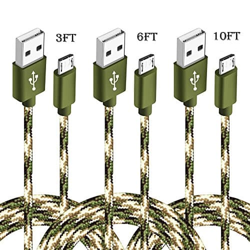 Micro USB Cable, KinPond[3 Pack][3/6/10FT] Nylon Braided Durable High Speed 2.0 USB Charging Cable with Aluminum Heads for Samsung Galaxy, HTC, Motorola, Nokia, LG, Android (Camo Green-3&amp;6&amp;9ft)