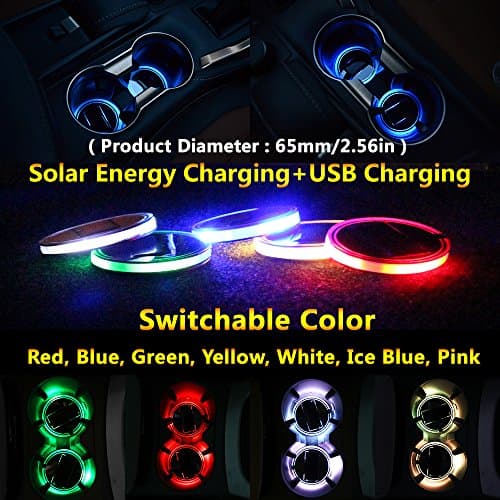 (2pcs) 2018 2017 Land Rover defender Discovery4 lr3 lr4 Range Rover Evoque Sport accessories Solar Energy Car Lighting Parts For Cup Holder Lamps Interior Automotive LED Lights (Land Rover Text)