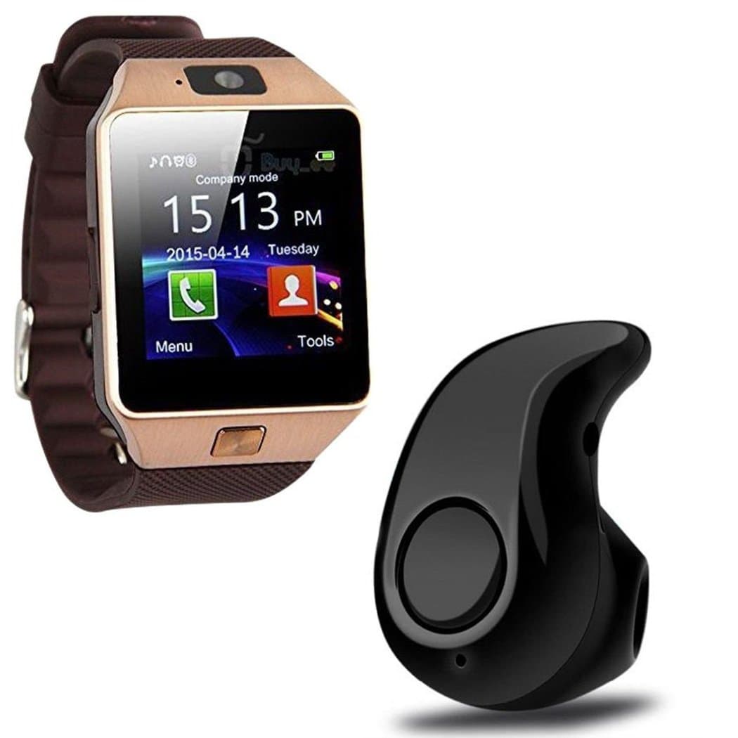 Lambent Bluetooth Smart Watch with Camera & Mini Wireless Bluetooth Headset with Mic for All Smartphone