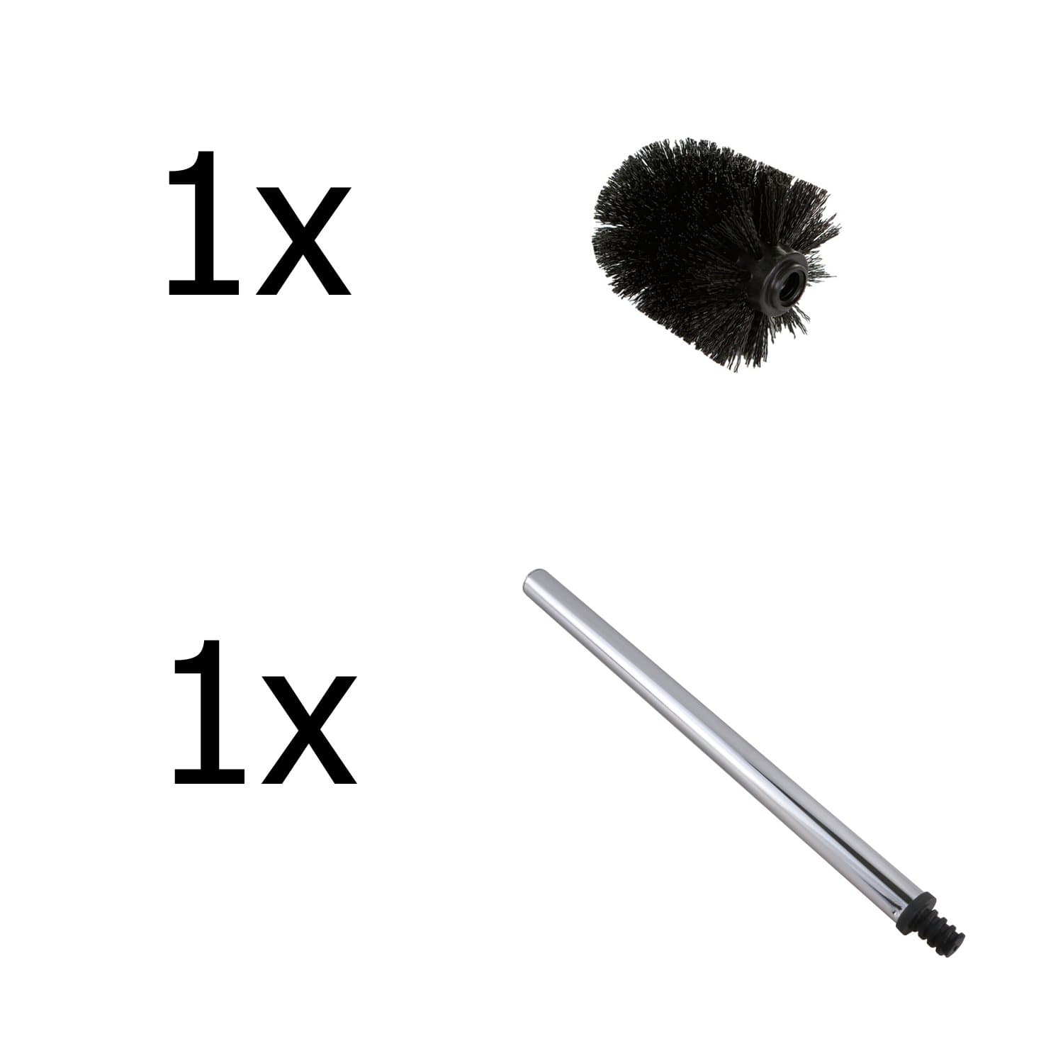 Replacement Spare Bathroom Accessory Plain Plastic Toilet Cleaning Brush Head / Handle Black/White (1x Black Head & 1x Black Handle)