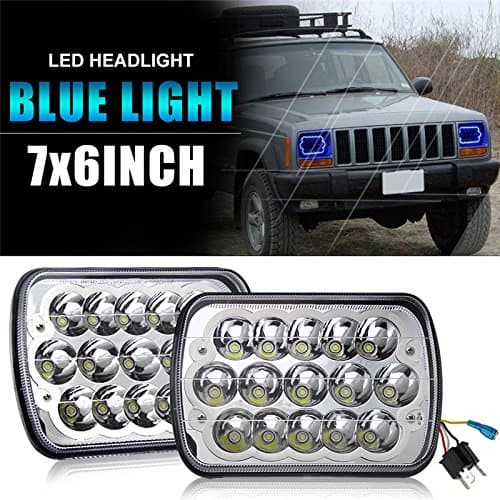 Jiuguang 2pcs 45w 5"x7" 7"x6" Rectangular Led Headlights with Blue Color Angel Eye for Jeep Wrangler YJ Cherokee XJ Trucks 4X4 Offroad Headlamp Replacement H6054 H5054 H6054LL 69822 6052 6053