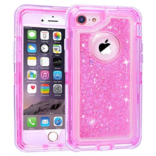 iPhone 8,7,6S,6 Universal Luxury Heavy Duty Protector Case，LLARIMIN Glitter 3D Bling Liquid Case for Girls,Silicone 3 in 1 Soft Core + Hard Frame Shockproof Women Case for iPhone 6/6s/7/8 (Pink)