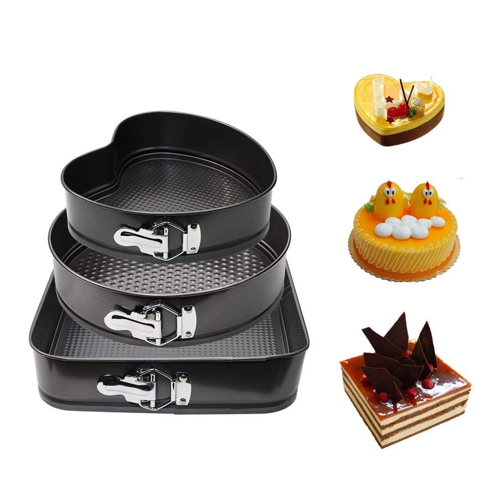 WARM MAISON Nonstick Springform Pan Set Leakproof 10.5inch Square 10 inch Round 9 inch Heart Baking Pie Cheese Cake Molds Pan Set with Quick Release Latch and Removable Bottom