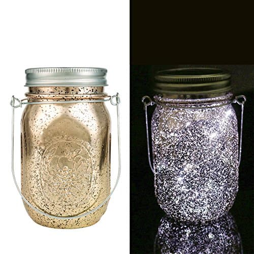 Solar Mason Jar LED Lamp Bottle Light Fairy String Light Insert Hanging Lantern for Wedding,Party,Indoor,Outdoor,Patio or Valentine's day,Christmas day etc Decor (white+Rose gold jar)