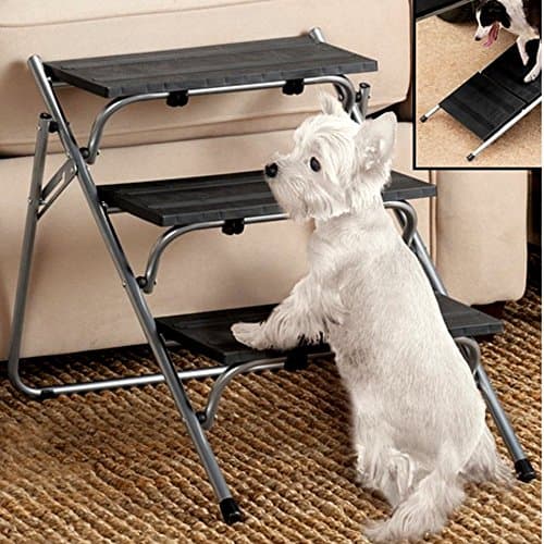 Pet Step Stool for Bed 3-Step Folding Ladder and Ramp for Dogs and for Cats Indoor and Outdoor Metal Wide Stairs &amp; E-Book