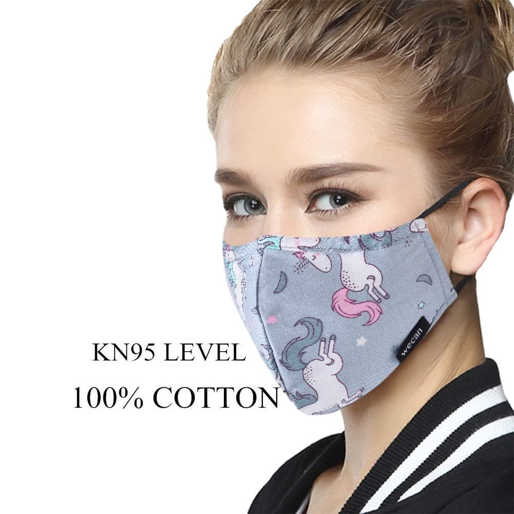 N95 Dust Masks with Replaceable Activated Carbon Filter, 5 Layers Freely Breathable PM2.5 Anti Pollution Cotton Mouth Mask for Men Women, Washable and Reusable Mouth Cover (Women New pattern)