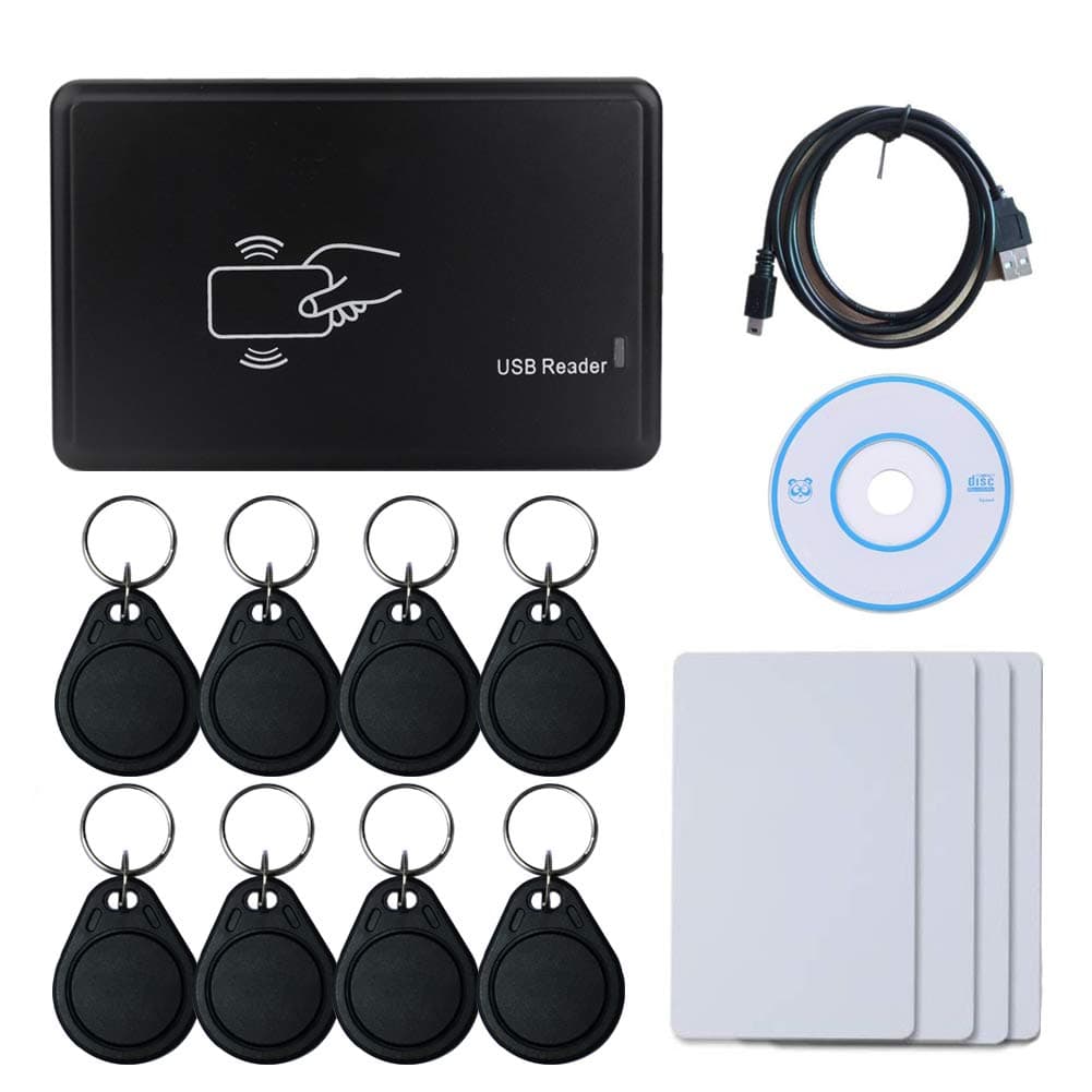 Homsafe RFID Reader Writer 125khz RFID ID Cards Reader EM4100 Card Copier Duplicator with Readable& Rewritable Cards 8pcs Black EM4305 Fob Tags 4pcs EM4305 RFID Card