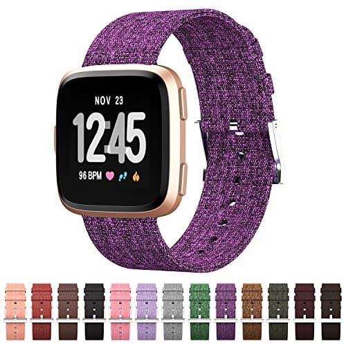 GeekSpark for Fitbit Versa Bands, Woven Fabric Quick Replacement Accessories Wristbands with Classic Square Stainless Steel Clasp for Fitbit Versa Smartwatch