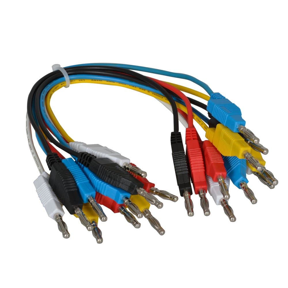 Jameco Benchpro Banana Plug Test Lead Set, 16 AWG, Stackable, Test Cable Lead for Multimeter 5 Color Sets, 13" (Pack of 10) - 77842