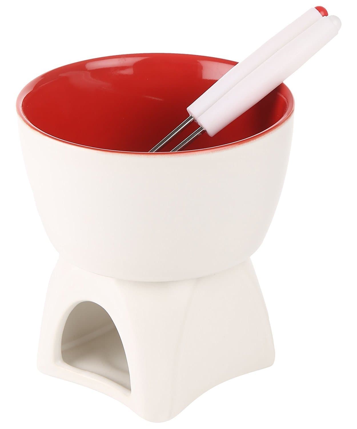 JAGANI Ceramic Fondue Set With Fork- White