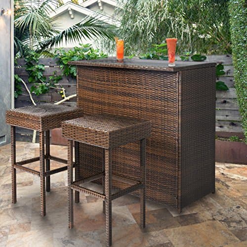 3PC Wicker Bar Set Patio Outdoor Backyard Table &amp; 2 Stools Rattan Furniture