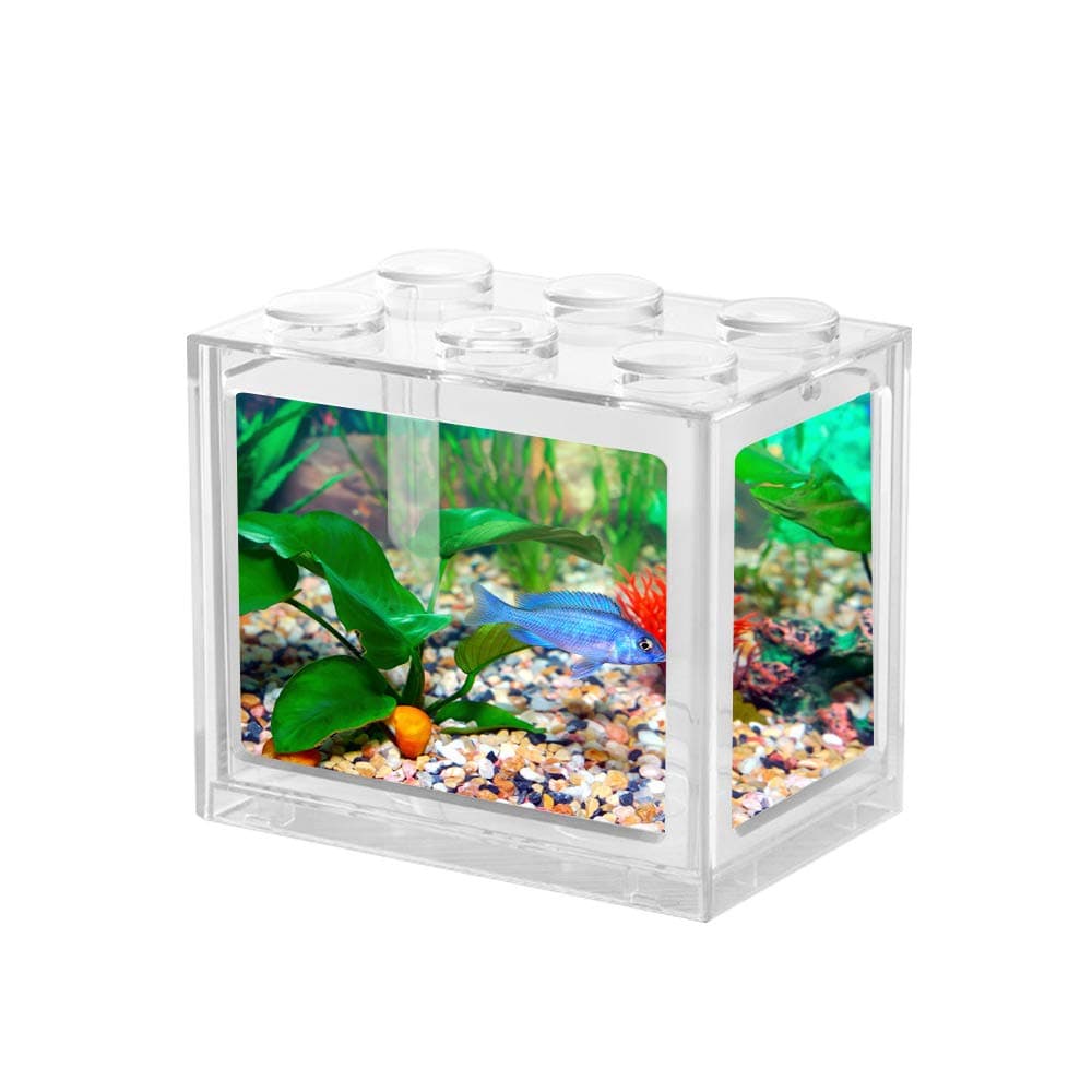 NWHEBET Mini Cube Fish Tank,Stackable Aquarium Building Block Design Fish Tank Block Reptile Box Office Table Decoration Ocean Micro-Landscape Box Miniature Pet Box