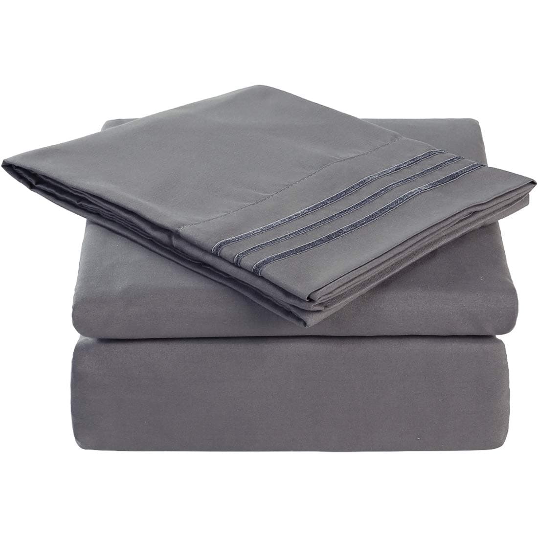 TEKAMON Premium 4 Piece Bed Sheet Set 1800 Bedding 100% Microfiber Polyester - Super Soft, Warm, Breathable, Cooling, Wrinkle Free - 10-16'' Extra Deep Pockets - Queen, Dark Grey