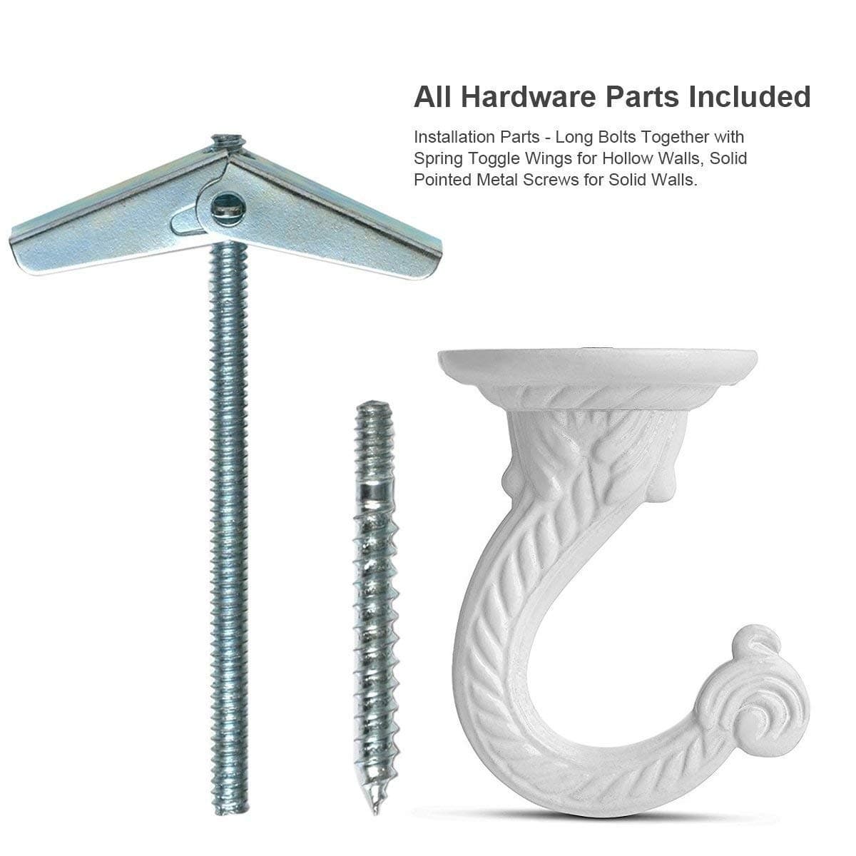 8pc ALAZCO Ceiling Hooks - 25 lb Capacity Ceiling Hooks Wide Opening Swag Hooks Hanging Plants Decorations - Include All Hardware White Enamel Finish