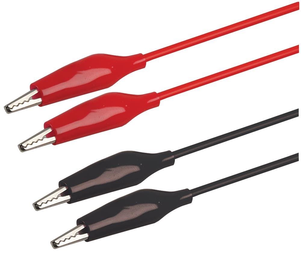 Common Test Lead for electronics applications. Connects to oscilloscopes, frequency counters, function generators, Multimeters (Test Lead Set, 0.5m Test Leads with Crocodile Clips)