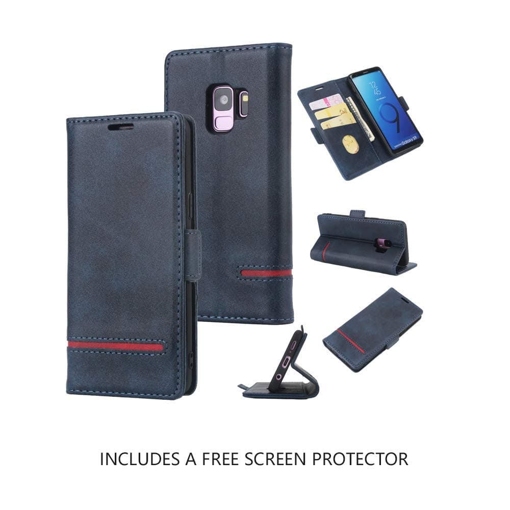 AKOPUGA Compatible with Samsung Galaxy Note 8 Wallet Case, PU Leather Flip Folio Case, Full Body Protective Case w/Card Holder/Cash Slots Magnetic Closure Cover for Galaxy Note 8 Blue