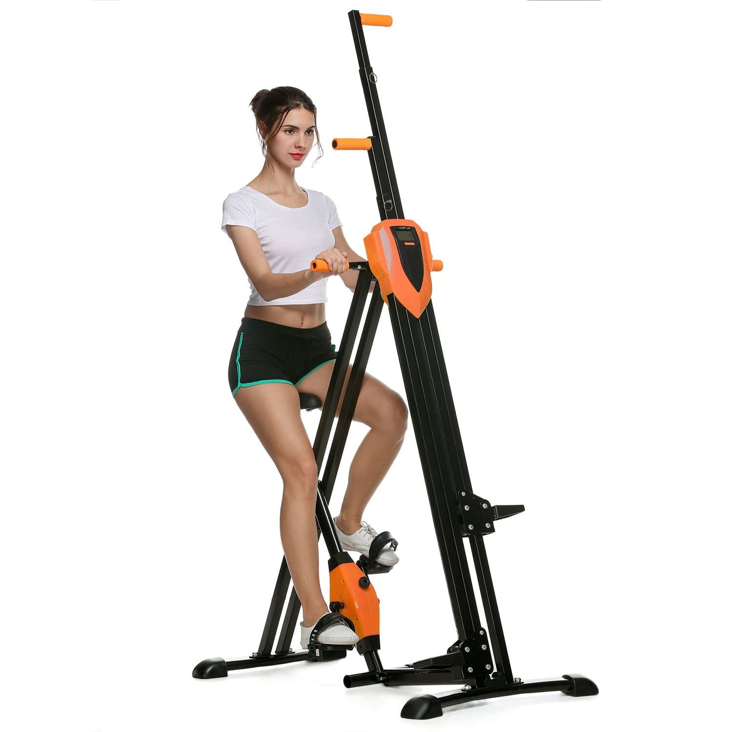 FUNMILY Vertical Climber Home Gym Exercise Folding Climbing Machine Exercise Bike for Home Body Trainer Stepper Cardio Workout Training Non-Stick Grips Legs Arms Abs Calf (Orange)