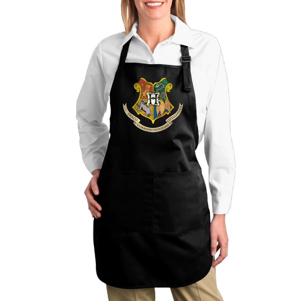 Harry Potter Hogwarts Logo Cotton Adjustable Bib Chef Apron Front Pockets Unisex