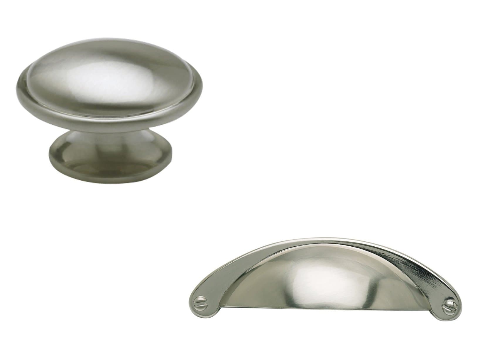 10pk Brushed Nickel Kitchen or Cupboard Mushroom Knobs & 10pk Cup Handles Stainless Steel Shaker Style
